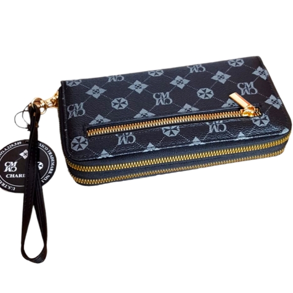 Leather wallet Black women Wristlet Purse Clutch round zipper Charis Ma - Picture 14 of 14